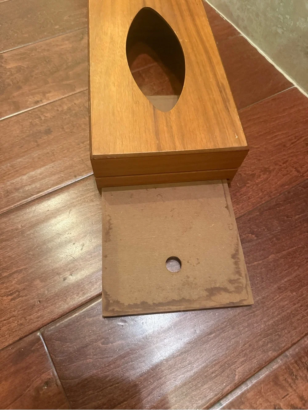 Vtg Ransburg Mid Century Brown Wooden Rectangular Tissue enclosed Box